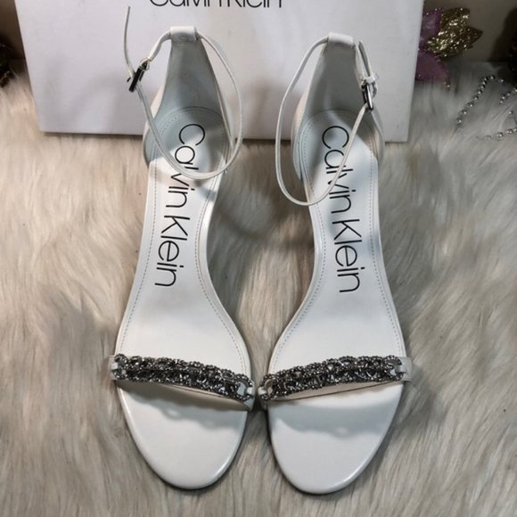Calvin Klein" Reem 2" Ankle Strap Sandal In White Leather - Picture 5 of 16